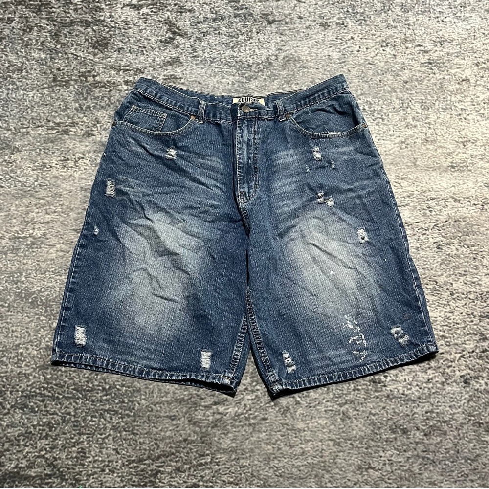 Courage Roughwear Denim Jean Shorts Sz 38 Blue Baggy Jorts Skater Grunge VTG Y2K